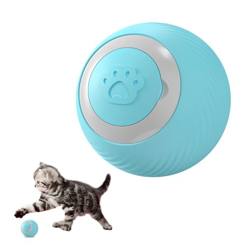 LUVDECO Interaktives Katzenballspielzeug, leises intelligentes Katzenspielzeug mit 2 Modi für Indoor-Katzen, automatisches rotierendes Kätzchenspielzeug mit LED-Licht, USB-wiederaufladbar, stimulieren von LUVDECO