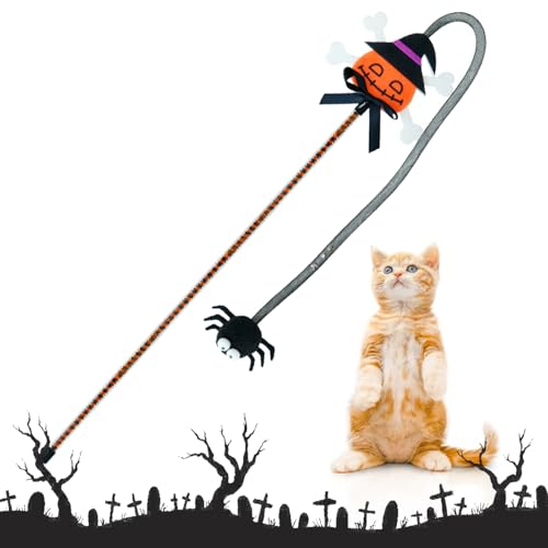 LUVDECO Katzenspielzeug Katzenspielzeug Zauberstab mit Kürbis und Geist interaktives Katzenspielzeug Trainingsspielzeug Katzenspielzeug für Innenräume Katzenzubehör Halloween (Gelb) von LUVDECO