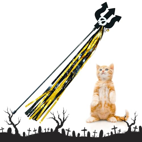 LUVDECO Katzenspielzeug Katzenspielzeug Zauberstab mit Kürbis und Geist interaktives Katzenspielzeug Trainingsspielzeug Katzenspielzeug für Innenräume Katzenzubehör Halloween (Schwarz) von LUVDECO