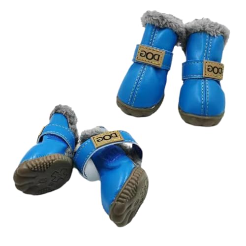 LUVDECO Winter Hundeschuhe Schneestiefel Haustiere Plüsch Hundestiefel Hunde Schuhe Outdoor Anti Rutsch Sohle Klettverschluss Hundeschuhe für Kleine Hunde Katzen (Blau) von LUVDECO