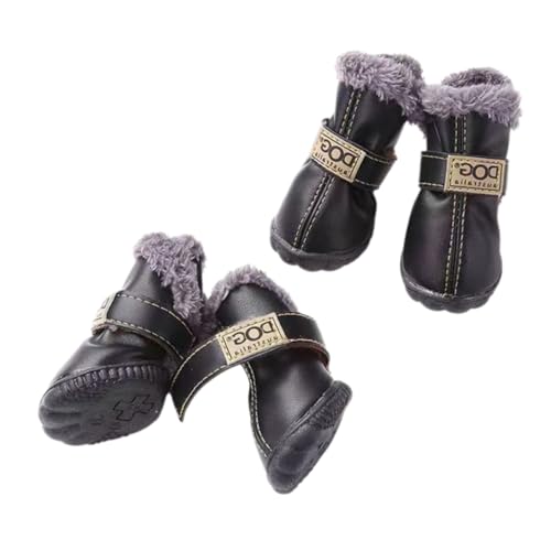 LUVDECO Winter Hundeschuhe Schneestiefel Haustiere Plüsch Hundestiefel Hunde Schuhe Outdoor Anti Rutsch Sohle Klettverschluss Hundeschuhe für Kleine Hunde Katzen (Schwarz) von LUVDECO