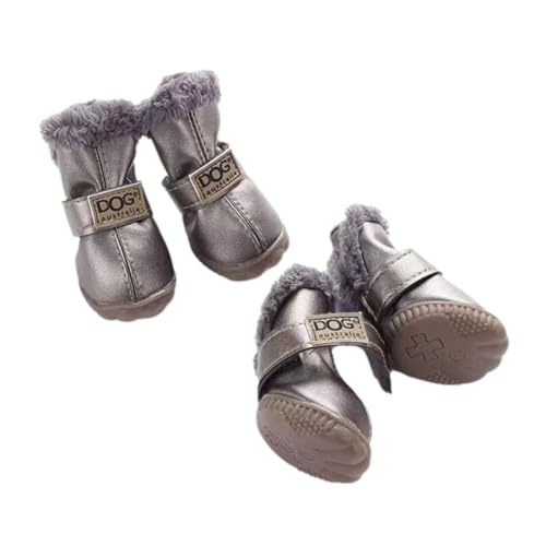 Winter Hundeschuhe Schneestiefel Haustiere Plüsch Hundestiefel Hunde Schuhe Outdoor Anti Rutsch Sohle Klettverschluss Hundeschuhe für Kleine Hunde Katzen (Silber) von LUVDECO