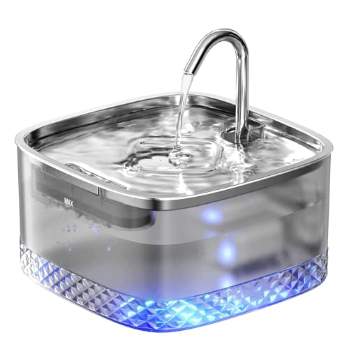 LUVMYPETT Katzen-Wasserbrunnen, 2L Haustier Trinkbrunnen für Katzen und Hunde, super leise, integriertes LED-Licht, Aktivkohlefilter von LUVMYPETT