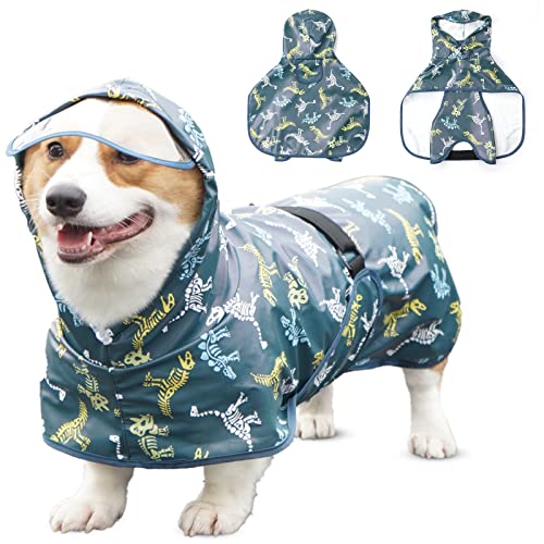 LUZGAT Hunde-Regenmantel für mittelgroße Hunde, Hunde-Regenjacke mit transparenter Kapuze, wasserdichter Hunde-Regenmantel mit verstellbarem Bauchgurt, Hunde-Sicherheitsweste für Outdoor-Abenteuer (Grün, M) von LUZGAT