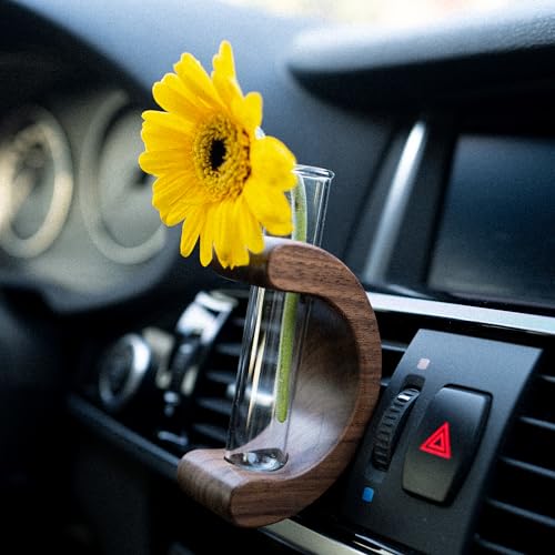 LVBRT Auto-Blumenvasen-Cliphalter mit Glasröhrchen für Pflanzgefäß, Terrarien, Auto-Lüftungsschlitz, Innenraum, Holzornament, Dekorationen, Zubehör von LVBRT