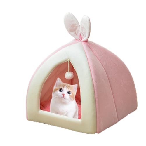 LVTFCO Katzenbett, Hundebett | Weiches Haustierhöhlenbett,Katzenhaus, Hasenohr-Design, Kitty-Katzenbett, halbgeschlossenes, bequemes Katzennest mit Pompon für Katzen, kleine Hunde von LVTFCO