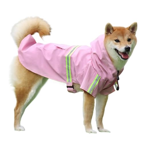 LVYUDS 2 Beine mit Kapuze Regenmantel Hund, Wasserdicht Reflektierend Einstellbar Kordelzug Hunde Regenmantel Abschleppbar mit Tasche, Hundeponcho Geeignet für Alle Hunde(Color:Pink,Size:5XL) von LVYUDS