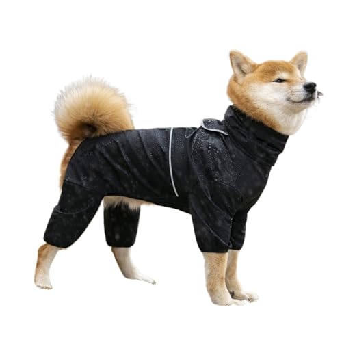 LVYUDS 4 Beine Reibverschluss Regenmantel Hund, Reflektierend Wasserdicht Winddicht Hunde Regenmantel Einstellbar Kordelzug Allgemein Zweck Jacke für Regnerisch Verschneite Tage(Color:Schwarz,Size:XL) von LVYUDS