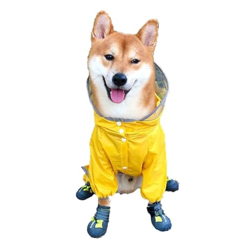 LVYUDS Alles Inklusive Regenmantel Hund 4 Beine mit Tasche, mit Kapuze Reflektierend Atmungsaktiv Wasserdicht Geruchlos Licht Hunde Regenmantel, für Klein MittelGroße Hunde(Color:Gelb,Size:3XL) von LVYUDS
