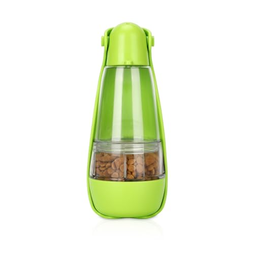 LVYUDS Hundetrinkflasche for Unterwegs mit Futterbehälter, Hunde Trinkflasche Faltbare, Trinkflasche Hund for Hund Draussen Wandern, Reisen, Camping Essentiell (Color : Light Green, Size : 2 in 1) von LVYUDS