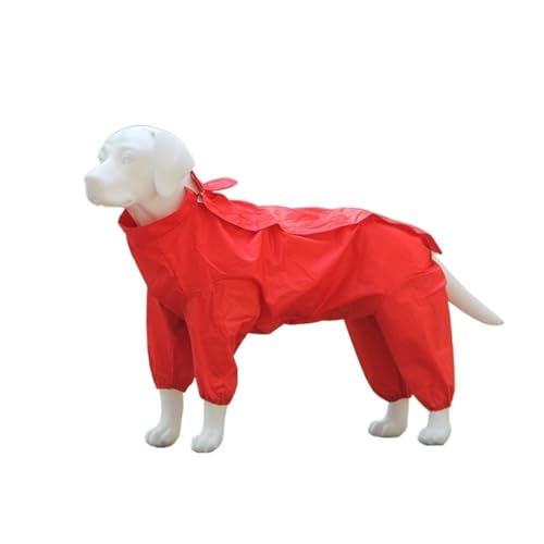 LVYUDS Mit Kapuze 4 Beine Regenmantel Hund, Alles Inklusive Atmungsaktiv Wasserdicht Winddicht Hunde Regenmantel Einstellbar Kordelzug Geeignet für Klein mittel Groß Hunde(Color:Rot,Size:20) von LVYUDS