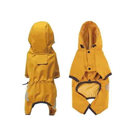 LVYUDS Mit Kapuze Undurchlässig Regenmantel Hund, 4 Beine Alles Inklusive Wasserdicht Einstellbar Taste Hunde Regenmantel, Reflektierend Jacke für Groß mittel Kleine Hunde(Color:Gelb,Size:L) von LVYUDS