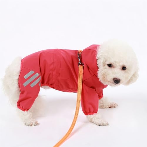 LVYUDS Mit Kapuze Undurchlässig Regenmantel Hund, 4 Beine Alles Inklusive Wasserdicht Einstellbar Taste Hunde Regenmantel, Reflektierend Jacke für Groß mittel Kleine Hunde(Color:Pink,Size:M) von LVYUDS