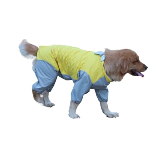 LVYUDS Regenmantel Hund, 4 Beine Hunde Regenmantel Winddicht Regenfest Licht Atmungsaktiv Schnapp Taste Design Regenjacke für Hunde Geeignet Draussen Aktivitäten(Size:XXL,Color:Yellow Gray) von LVYUDS