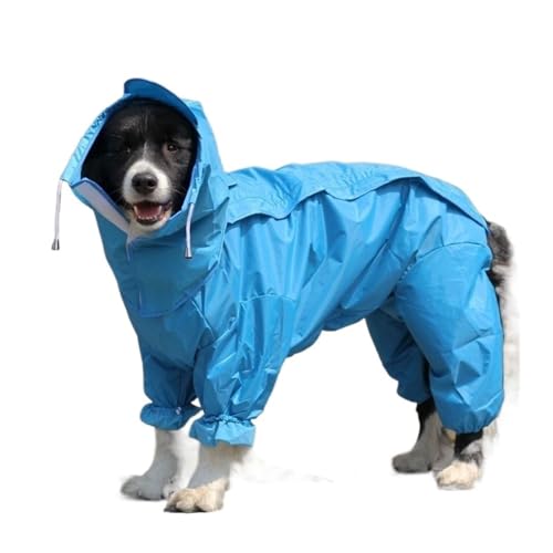 LVYUDS Regenmantel Hund Alles Inklusive, 4 Beine Wasserdicht Hunde Regenmantel für Groß Mittel Hunde, Abnehmbar Hut mit Loch Zeichnen Klettverschluss Muss für Regnerische Tage(Color:Blau,Size:16 yards von LVYUDS