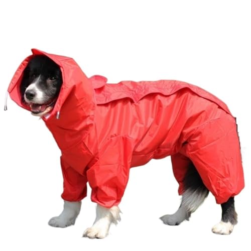 LVYUDS Regenmantel Hund Alles Inklusive, 4 Beine Wasserdicht Hunde Regenmantel für Groß Mittel Hunde, Abnehmbar Hut mit Loch Zeichnen Klettverschluss Muss für Regnerische Tage(Color:Rot,Size:18 yards) von LVYUDS