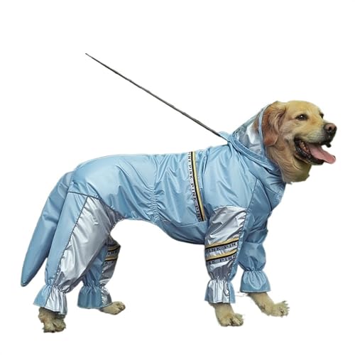 LVYUDS Regenmantel Hund für Groß Mittel Große Hunde, Alles Inklusive 4 Beine Wasserdicht Hunde Regenmantel Einstellbar Hut Abnehmbar Heckabdeckung, Ideal für Regnerische Tage(Color:Blue-Silver,Size:4X von LVYUDS