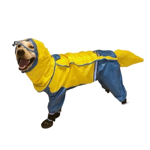 LVYUDS Regenmantel Hund für Groß Mittel Große Hunde, Alles Inklusive 4 Beine Wasserdicht Hunde Regenmantel Einstellbar Hut Abnehmbar Heckabdeckung, Ideal für Regnerische Tage(Color:Yellow-Blue,Size:7X von LVYUDS