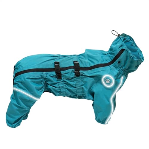 LVYUDS Regenmantel Hund für mittel Groß Hunde, Reflektierend Wasserdicht 4 Beine mit Kapuze Hunde Regenmantel, Einstellbar Kordelzug Regenjacke für Regnerisch Verschneite Tage(Color:Blau,Size:S) von LVYUDS