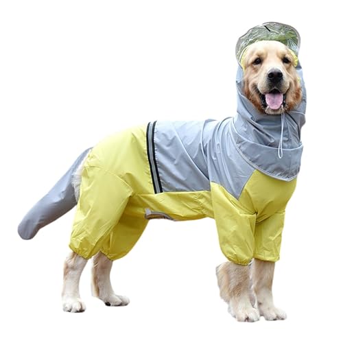 LVYUDS Reißverschluss Regenmantel Hund mit Kapuze, 4 Beine Alles Inklusive Winddicht Regenfest Hunde Regenmantel Abnehmbar Heckabdeckung Umweltfreundlich Stoff übung Wandern(Color:Gelb,Size:4XL) von LVYUDS