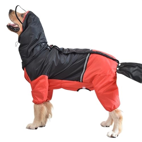 LVYUDS Reißverschluss Regenmantel Hund mit Kapuze, 4 Beine Alles Inklusive Winddicht Regenfest Hunde Regenmantel Abnehmbar Heckabdeckung Umweltfreundlich Stoff übung Wandern(Color:Rot,Size:5XL) von LVYUDS