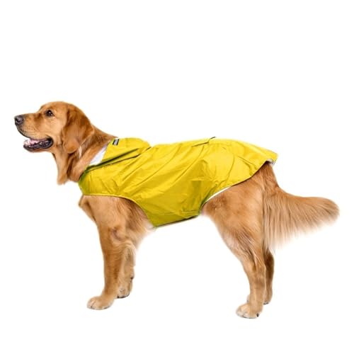 LVYUDS Schützen die Bauch Regenmantel Hund, Hunde Regenmantel mit Kapuze mit Loch Zeichnen Wasserdicht Reflektierend Klettverschluss, Poncho für Draussen Spielen Muss(Color:Gelb,Size:L) von LVYUDS