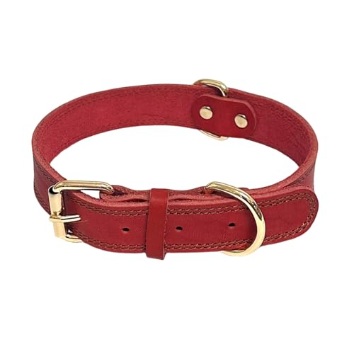 LWBMG Hundehalsband aus Leder, strapazierfähiges Hundehalsband, weiches und starkes Leder, verstellbar, für große Hunde, Rot, Größe XL von LWBMG