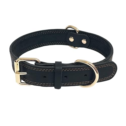 LWBMG Hundehalsband aus Leder, strapazierfähiges Hundehalsband, weiches und starkes Leder, verstellbar, für große Hunde, Schwarz, Größe XL von LWBMG