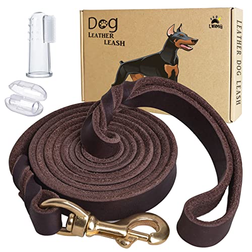 LWBMG Leder-Hundeleine, 1,8 m x 1,6 cm, robuste Hundeleine, starkes Echtleder, geflochtene Hundeleine, weich und bequem, Lederleine für große, mittelgroße und kleine Hunde von LWBMG