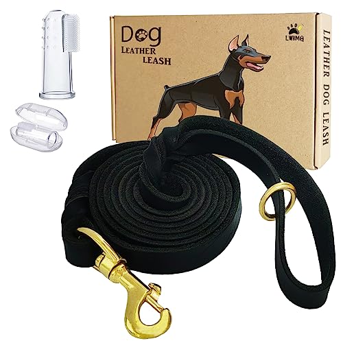 LWBMG Leder-Hundeleine, 1,8 m x 1,27 cm, robuste Hundeleine aus echtem Leder, geflochtene Hundeleine, weich und bequem, für große, mittelgroße und kleine Hunde, Schwarz von LWBMG