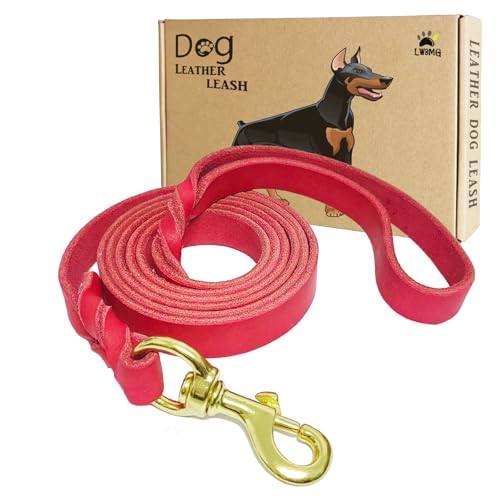 LWBMG Hundeleine aus Leder, robust, 1,2 m x 1,9 cm, robust, zum Überziehen, für große Hunde, Rot von LWBMG