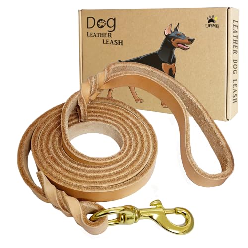 LWBMG Hundeleine aus Leder, 1,2 m x 1,2 cm, robuste Hundeleine aus echtem Leder, geflochtene Hundeleine, weich und bequem, für mittelgroße und kleine Hunde, Hellbraun von LWBMG