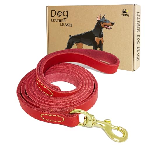 LWBMG Hundeleine aus Leder, 1,8 m x 1,9 cm, strapazierfähig, geflochtene Trainingsleine, weiches Leder, für mittelgroße und große Rassen, Rot von LWBMG