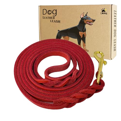 LWBMG Hundeleine aus Leder, 2,4 m x 1,27 cm, robuste Hundeleine, stark und stabil, geflochtene Lederleine aus weichem und bequemem Leder für mittelgroße und große Hunde, zum Training und von LWBMG