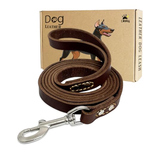 LWBMG Leash Hundeleine für große Hunde, strapazierfähig, weich, handgefertigt, Leder, Trainingsleine für kleine, mittelgroße und große Hunde, Braun, 1,8 m von LWBMG