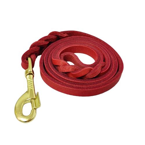 LWBMG Leder-Hundeleine, 1,2 m x 1,2 cm, Leder-Hundeleine für kleine Hunde, starkes, stabiles Echtleder, geflochtene Hundeleine, weich und bequem, für kleine und mittelgroße Hunde, Rot von LWBMG