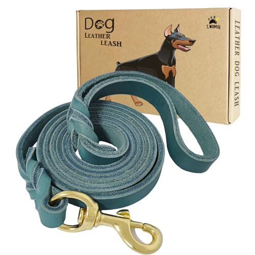 LWBMG Leder-Hundeleine, 1,8 m x 1,27 cm, robuste Hundeleine aus echtem Leder, geflochtene Hundeleine, weich und bequem, für große, mittelgroße und kleine Hunde, Blau von LWBMG