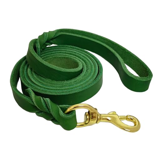 LWBMG Leder-Hundeleine, 1,8 m x 1,27 cm, robuste Hundeleine aus echtem Leder, geflochtene Hundeleine, weich und bequem, für große, mittelgroße und kleine Hunde, Grün von LWBMG