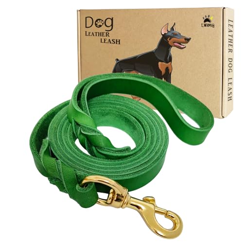 LWBMG Hundeleine aus Leder, 1,8 m x 1,9 cm, robuste Trainingsleine, robust, handgefertigt, weiche und bequeme Lederleinen für große, mittelgroße und kleine Hunde, Grün von LWBMG