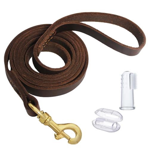 LWBMG Leder-Hundeleine, 1,8 m x 1,9 cm, weiche und langlebige Lederleine für mittelgroße und große Hunderassen, robuste Leder-Hunde-Trainingsleine, Braun von LWBMG