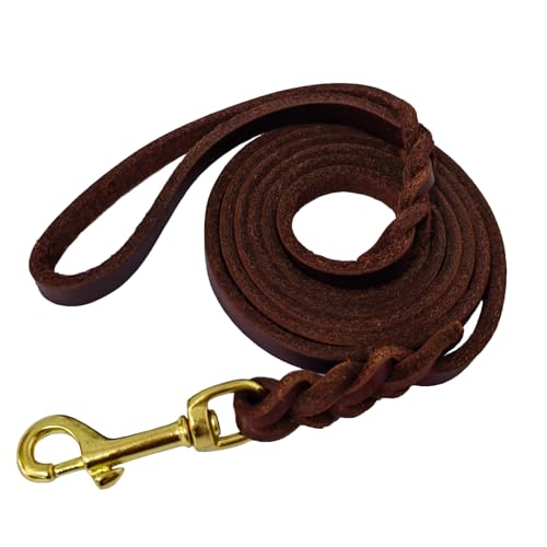 LWBMG Leder-Hundeleine für kleine Hunde, 1,8 m, dünne geflochtene Hundeleine, weiches Echtleder, Trainingsleine für kleine und mittelgroße Hunde, 1,9 x 1,8 m, Braun von LWBMG