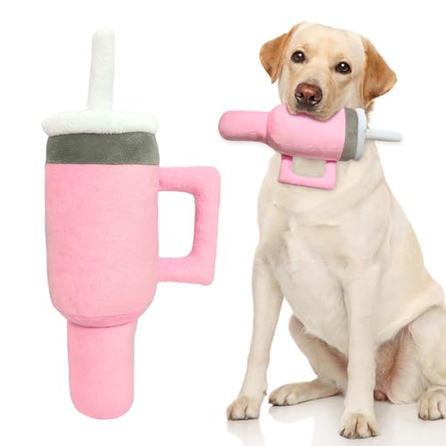 LWBMG Niedliches quietschendes Hundespielzeug, Tasse mit Griff, lustiger Becher, Hundespielzeug, weiches Plüsch, quietschend, Urlaubsspielzeug für kleine, mittelgroße und große Hunde, für Geburtstag, von LWBMG