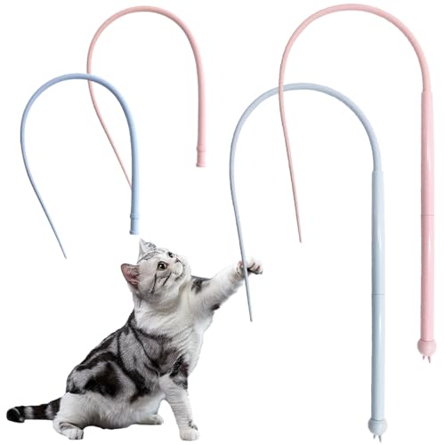 LXBCTOP Katzenangel Silikon, 2 Stück Twiggle Tail Katzenspielzeug, 80cm Lang Katzenspielzeug mit 2 Ersatzkopf, Interaktives Mausschwanzförmiges Zauberstabspielzeug für Indoor Katzenspielübungen von LXBCTOP