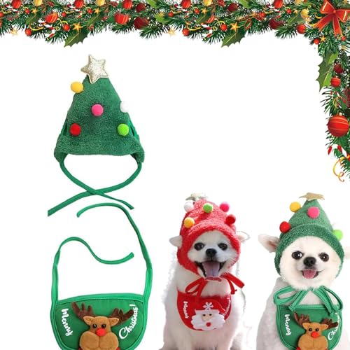 LXCJZY Adorable Christmas Tree Pom-Pom Hat, Christmas Trees Pom Pom Hat for Dogs, Funny Soft Pet Hat for Dogs Christmas Green Velvet Headdress Hat for Dogs (Green, M) von LXCJZY