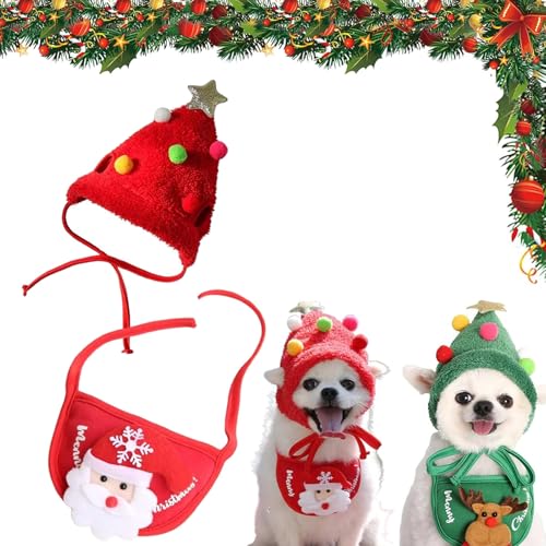 LXCJZY Adorable Christmas Tree Pom-Pom Hat, Christmas Trees Pom Pom Hat for Dogs, Funny Soft Pet Hat for Dogs Christmas Green Velvet Headdress Hat for Dogs (red, M) von LXCJZY