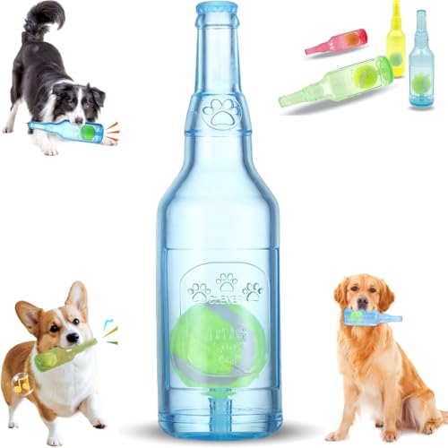 LXCJZY Beer Bottle with Tennis Ball Dog Chew Toy, Cute Squeaky Toys Bottle, Rubber Bottle Contains Tennis Ball, for Play and Training (Blue, Kleine) von LXCJZY