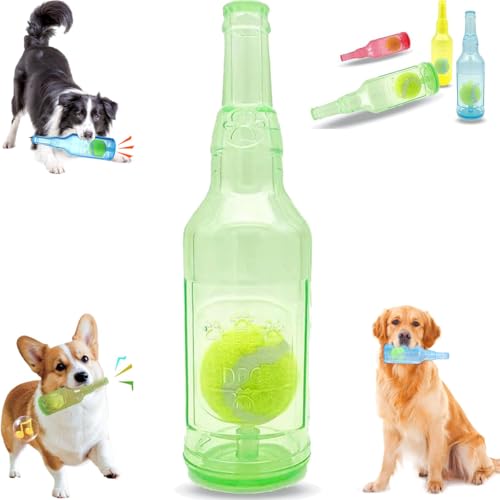 LXCJZY Beer Bottle with Tennis Ball Dog Chew Toy, Cute Squeaky Toys Bottle, Rubber Bottle Contains Tennis Ball, for Play and Training (Green, Kleine) von LXCJZY