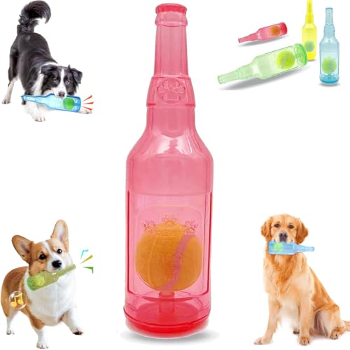 LXCJZY Beer Bottle with Tennis Ball Dog Chew Toy, Cute Squeaky Toys Bottle, Rubber Bottle Contains Tennis Ball, for Play and Training (Red, Kleine) von LXCJZY