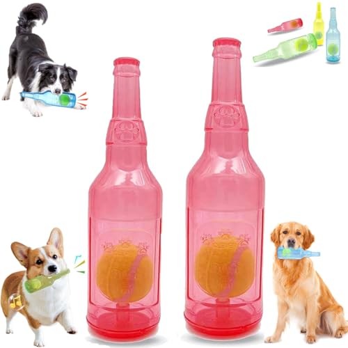 LXCJZY Beer Bottle with Tennis Ball Dog Chew Toy, Cute Squeaky Toys Bottle, Rubber Bottle Contains Tennis Ball, for Play and Training (Red, Kleine + L) von LXCJZY