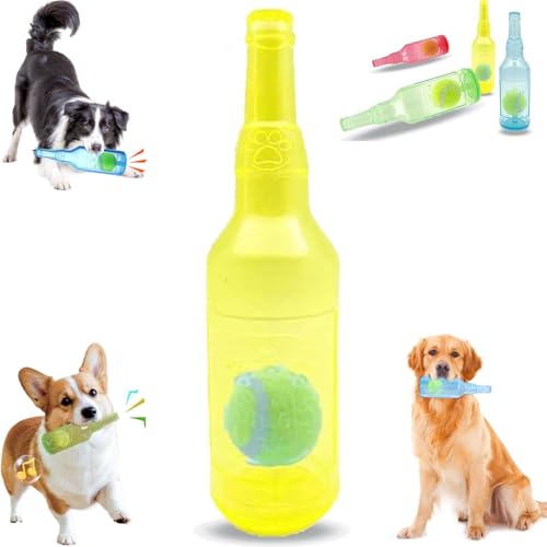 LXCJZY Beer Bottle with Tennis Ball Dog Chew Toy, Cute Squeaky Toys Bottle, Rubber Bottle Contains Tennis Ball, for Play and Training (Yellow, Kleine) von LXCJZY